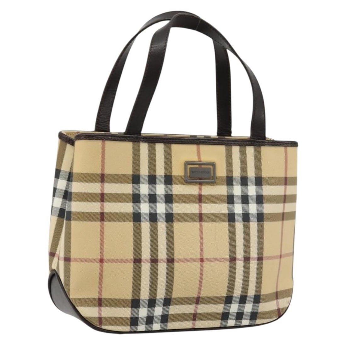 Burberry beige PVC leather handbag with Nova Check: Burberry beige PVC leather handbag with Nova Check This BURBERRY Nova Check hand bag features a beige PVC leather exterior and is designed for women. The bag has a compact structure with a handle drop