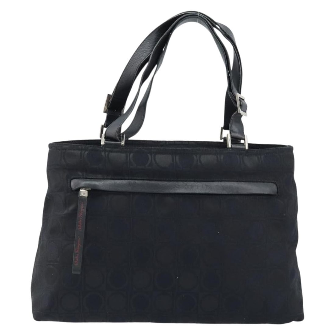 Salvatore Ferragamo Gancini Tote Black Nylon Handbag: Salvatore Ferragamo Gancini Tote Black Nylon Handbag Salvatore Ferragamo Gancini Tote in black nylon with a structured everyday silhouette. This women's tote is made in Italy and shows good overall co