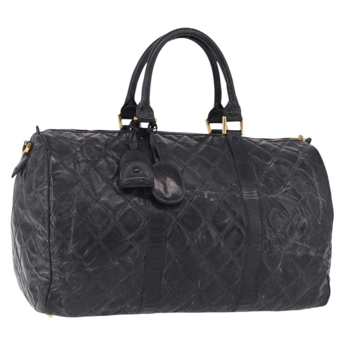 CHANEL Boston Bag in Black Enamel with Gold Tone CC: CHANEL Boston Bag in Black Enamel with Gold Tone CC Chanel bicolore Boston bag in black enamel with gold-tone CC detailing. This women's handbag is made in Italy and includes a clochette, guarantee ca