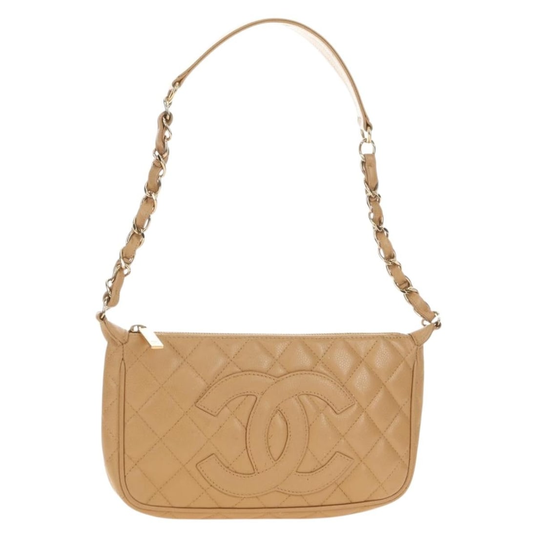 CHANEL CC Beige Caviar Skin Chain Shoulder Bag: CHANEL CC Beige Caviar Skin Chain Shoulder Bag Chanel chain shoulder bag in beige grained calf skin, also described as caviar skin, with gold-tone CC detailing. Made in Italy, this women's shoulder ba