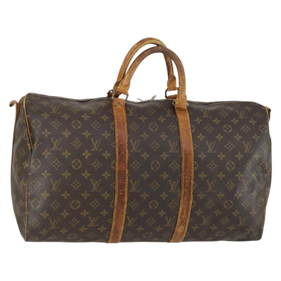 Louis Vuitton M41416 Keepall Bandouliere 50 Monogram Canvas Boston Bag: Louis Vuitton M41416 Keepall Bandouliere 50 Monogram Canvas Boston Bag Louis Vuitton Keepall Bandouliere 50 Boston bag in Monogram canvas, made in France. This heavily used bag shows notable wear thro