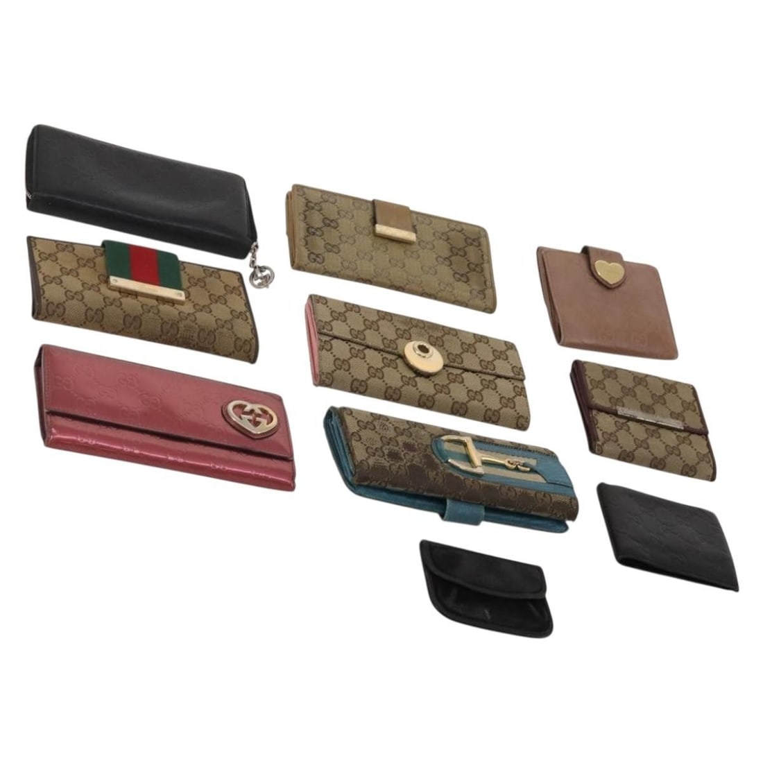 GUCCI GG Canvas and Leather Wallet Set 10 Black Beige Pink: GUCCI GG Canvas and Leather Wallet Set 10 Black Beige Pink Gucci women's wallet in black, beige, and pink with leather and GG canvas construction. This set listing includes only the items shown in the