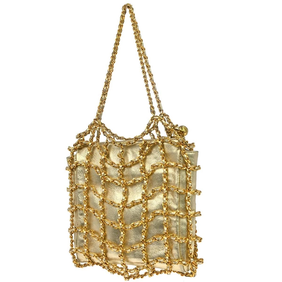 CHANEL Caged-chain Small Top Handle Bag Gold Lambskin (1 of 14)