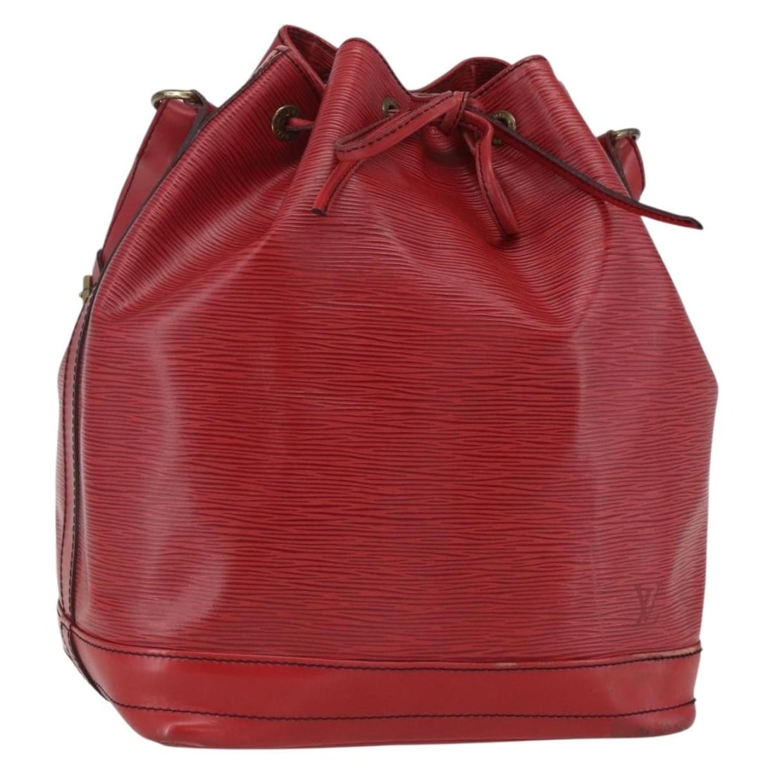 Red Epi Leather Noe Shoulder Bag by Louis Vuitton M44007: Red Epi Leather Noe Shoulder Bag by Louis Vuitton M44007 This is a Louis Vuitton Epi Noe shoulder bag in red, crafted from Epi leather. The bag features an adjustable shoulder strap, a drawstring clos