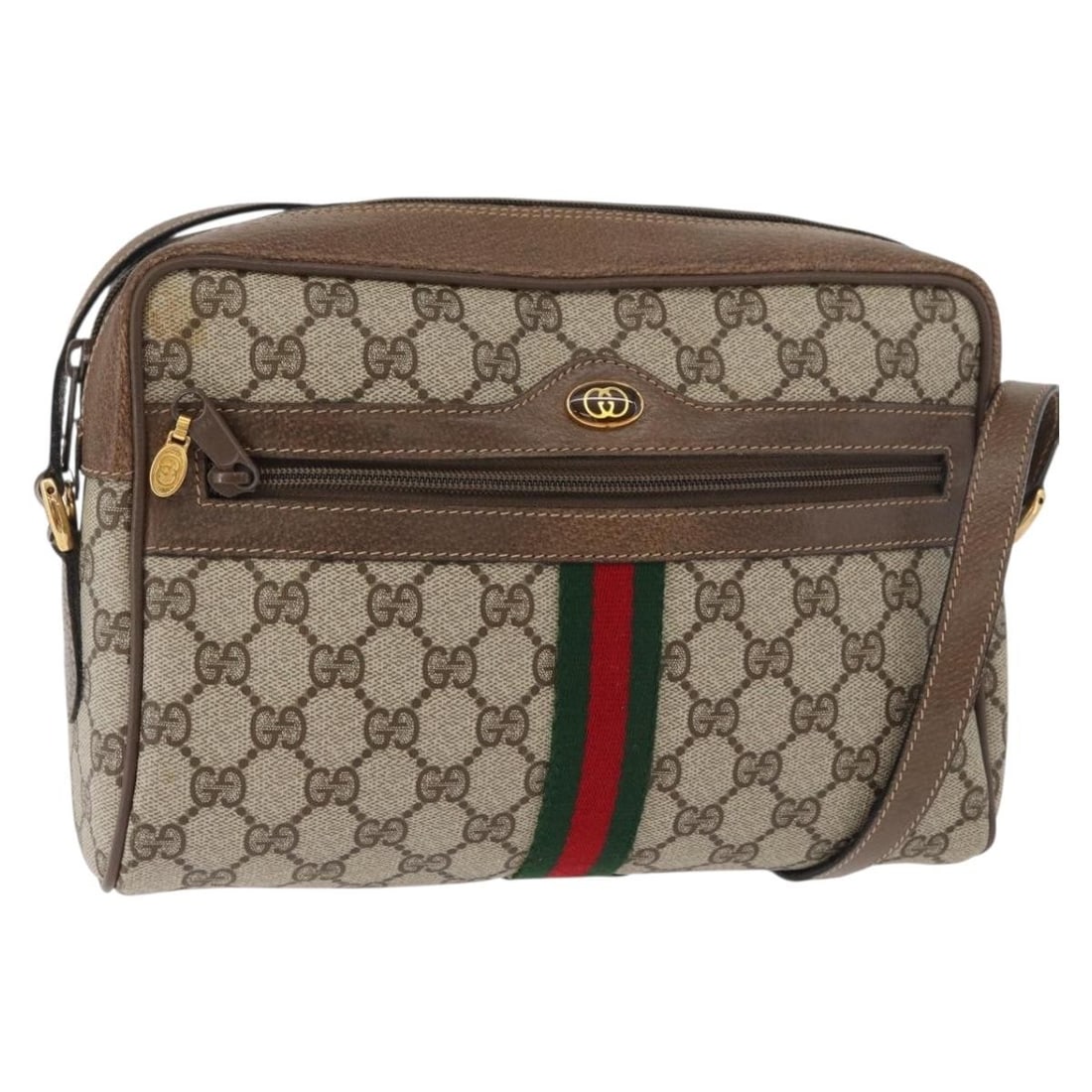 Gucci Sherry Line GG Supreme Shoulder Bag Beige Gold PVC Leather: Gucci Sherry Line GG Supreme Shoulder Bag Beige Gold PVC Leather Gucci GG Supreme Web Sherry Line shoulder bag in beige and gold PVC leather with GG canvas. Made in Italy, this women's bag features th