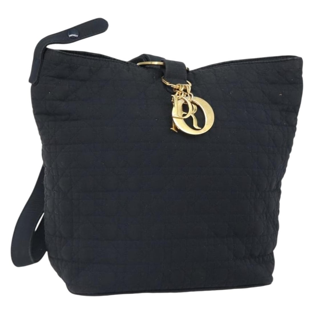Christian Dior Cannage Nylon Shoulder Bag Black Gold Charm: Christian Dior Cannage Nylon Shoulder Bag Black Gold Charm Christian Dior Cannage shoulder bag in black nylon with gold-tone accents. Made in Italy, this women's shoulder bag includes a charm accessor