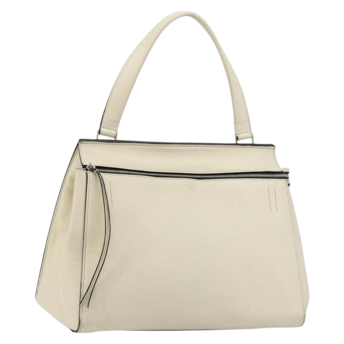 Celine White Leather Handbag Silver Tone Made in Italy: Celine White Leather Handbag Silver Tone Made in Italy Celine hand bag in white and silver leather, made in Italy. The bag measures approximately W34 cm x H24 cm x D16 cm, with a handle drop of approx