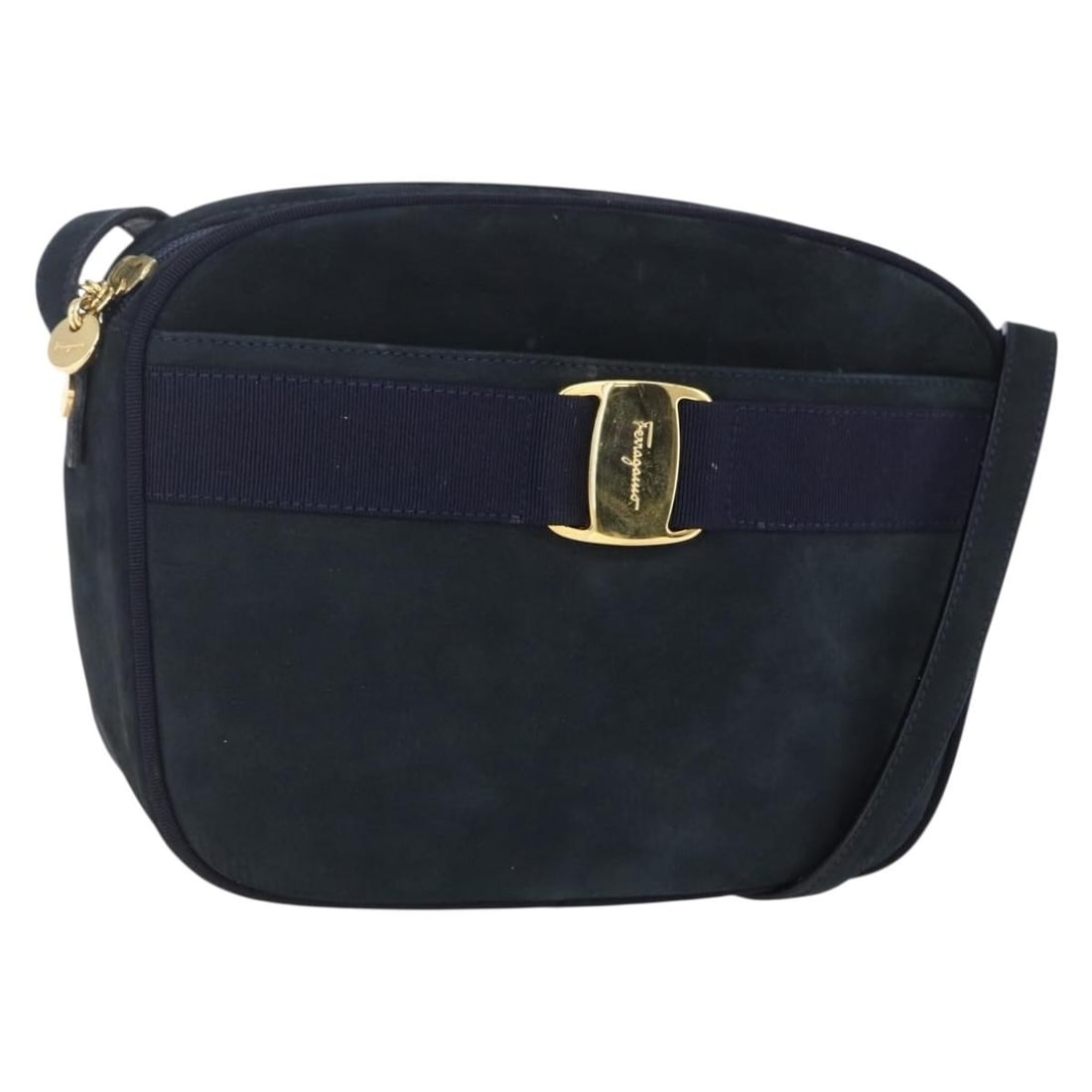 Salvatore Ferragamo Vala Navy Gold Leather Shoulder Bag BA7533: Salvatore Ferragamo Vala Navy Gold Leather Shoulder Bag BA7533 This Salvatore Ferragamo Vala Shoulder Bag is a stunning blend of navy leather and gold accents, offering a stylish accessory for any occ