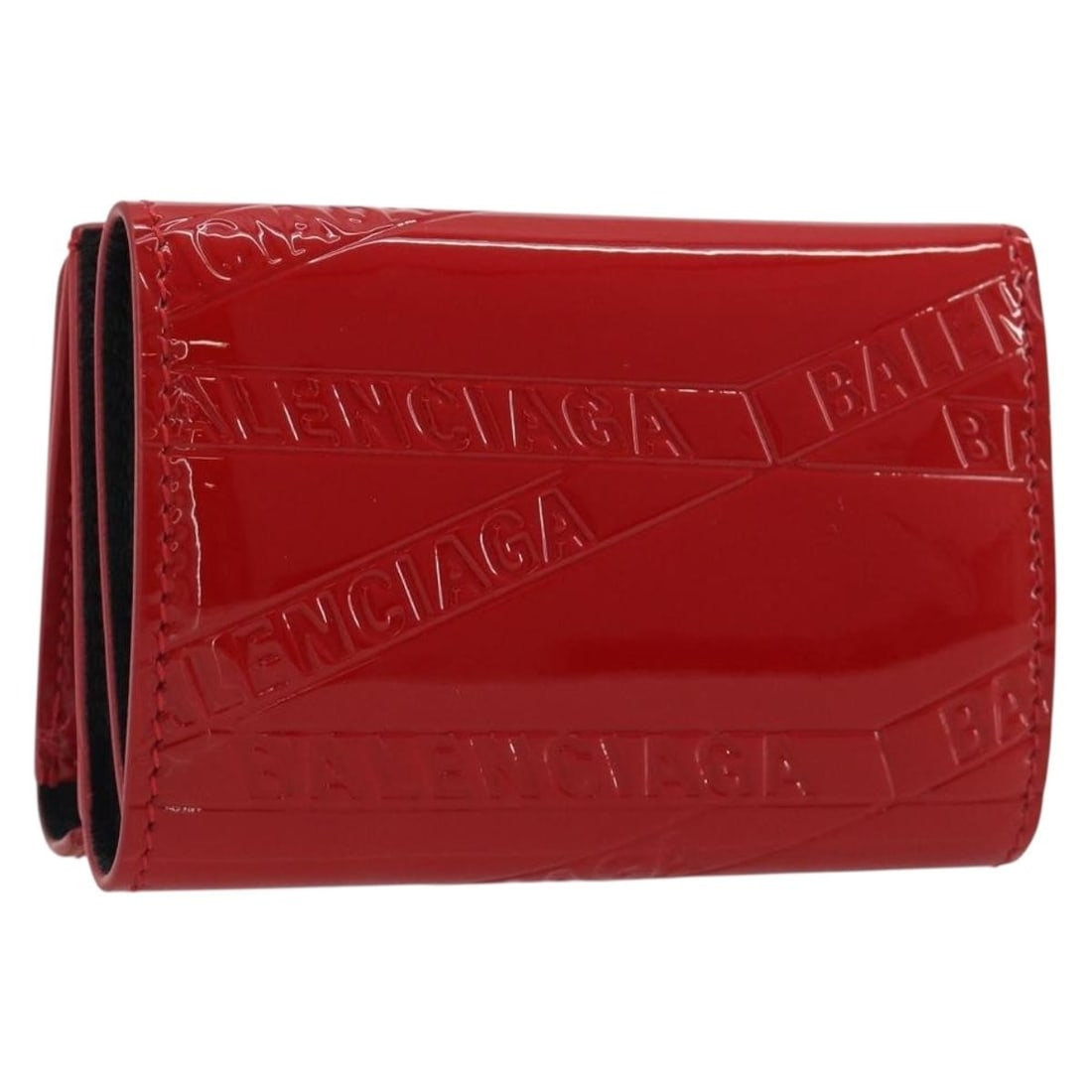 BALENCIAGA 558208 Patent Leather Compact Wallet Red Silver: BALENCIAGA 558208 Patent Leather Compact Wallet Red Silver Compact Balenciaga wallet in red patent leather with silver-tone accents. Made in Italy, this women's wallet includes the dust bag and item b