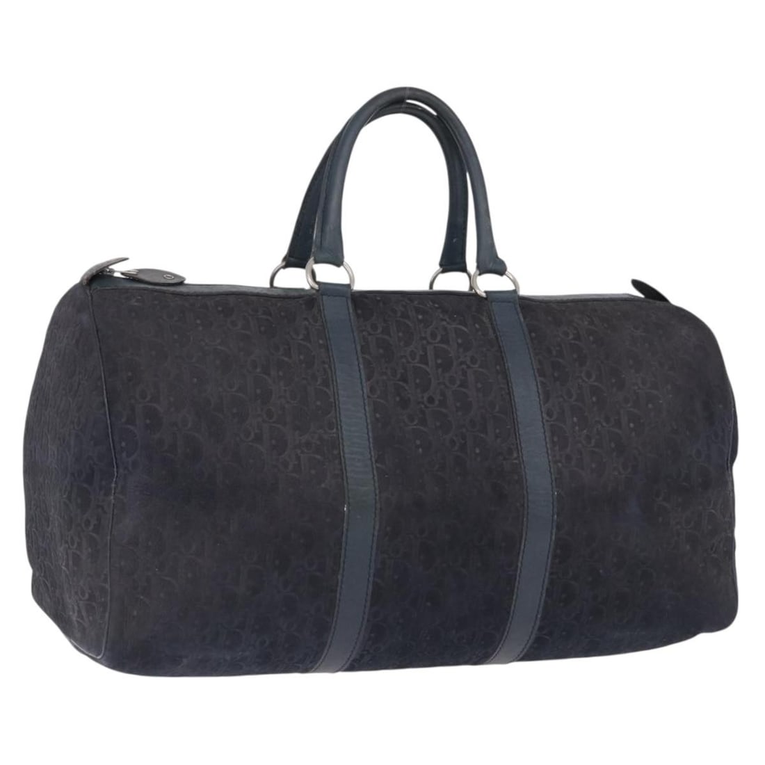 Christian Dior Trotter Boston Bag Navy Canvas and Leather France: Christian Dior Trotter Boston Bag Navy Canvas and Leather France Authentic Christian Dior Trotter canvas Boston bag in navy and silver with leather trim. This women's bag was made in France and includ
