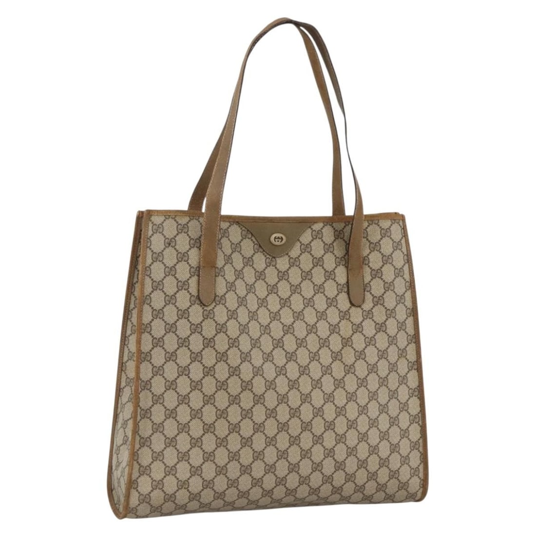 Gucci GG Supreme Beige Gold PVC Leather Tote Bag Italy: Gucci GG Supreme Beige Gold PVC Leather Tote Bag Italy This GUCCI GG Supreme tote bag features a beige and gold color scheme crafted from PVC leather and GG canvas. Designed for women, the bag offers 