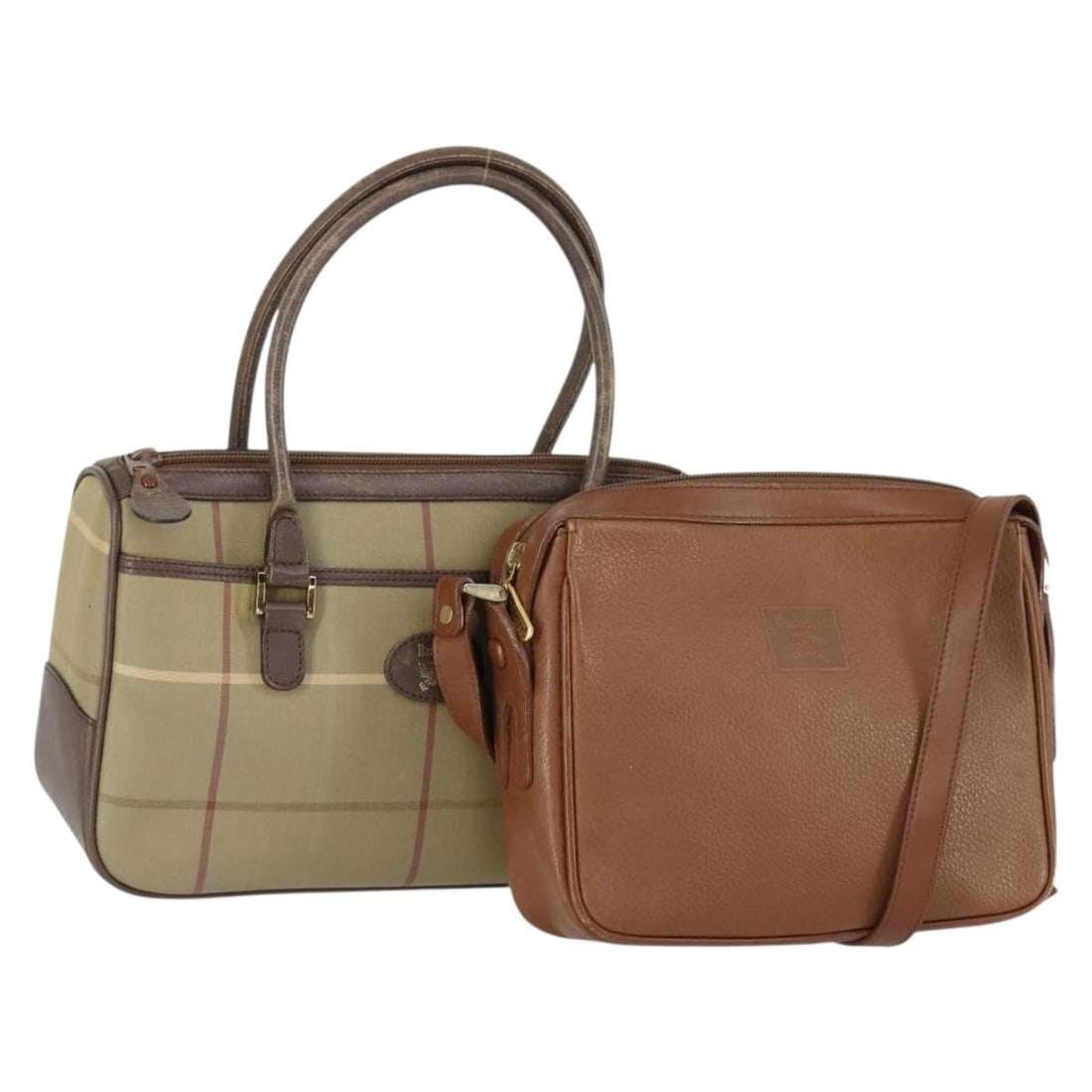 Burberrys Nova Check canvas and leather handbag set beige brown: Burberrys Nova Check canvas and leather handbag set beige brown Authentic Burberrys handbag set in beige and brown canvas with leather trim. This is a special 2-piece set sale and includes only the it