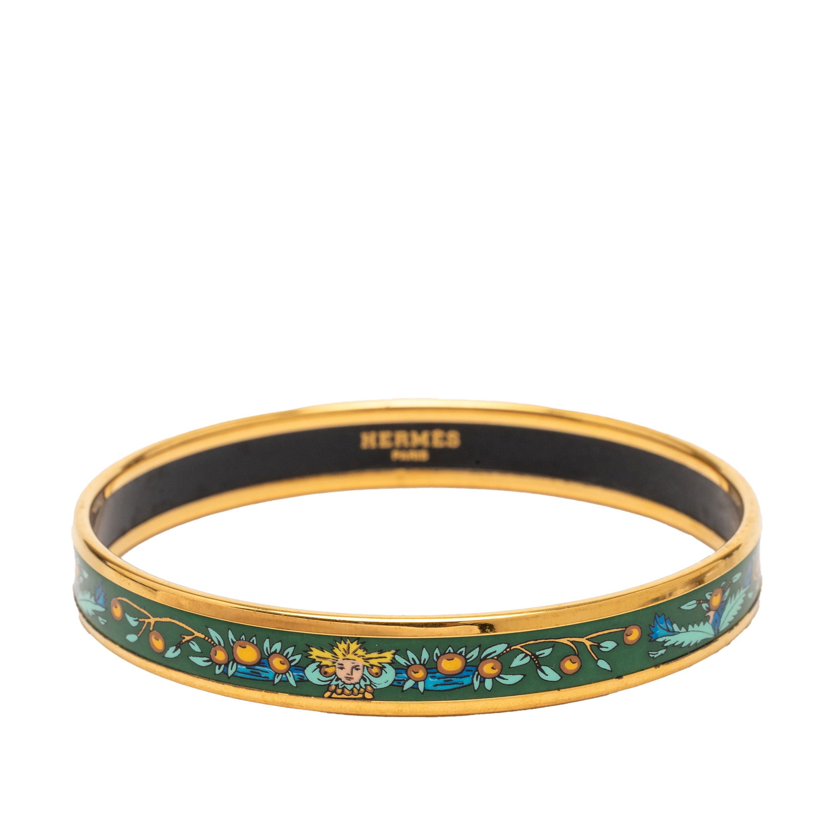 Hermes green enamel cloisonne bangle 65 gold plated (1 of 5)