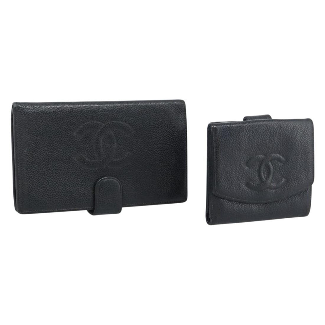 CHANEL black caviar skin wallet 2-piece set France: CHANEL black caviar skin wallet 2-piece set France CHANEL black wallet set crafted in grained calfskin, also described as caviar skin. This women's wallet set is made in France and is offered in heavi