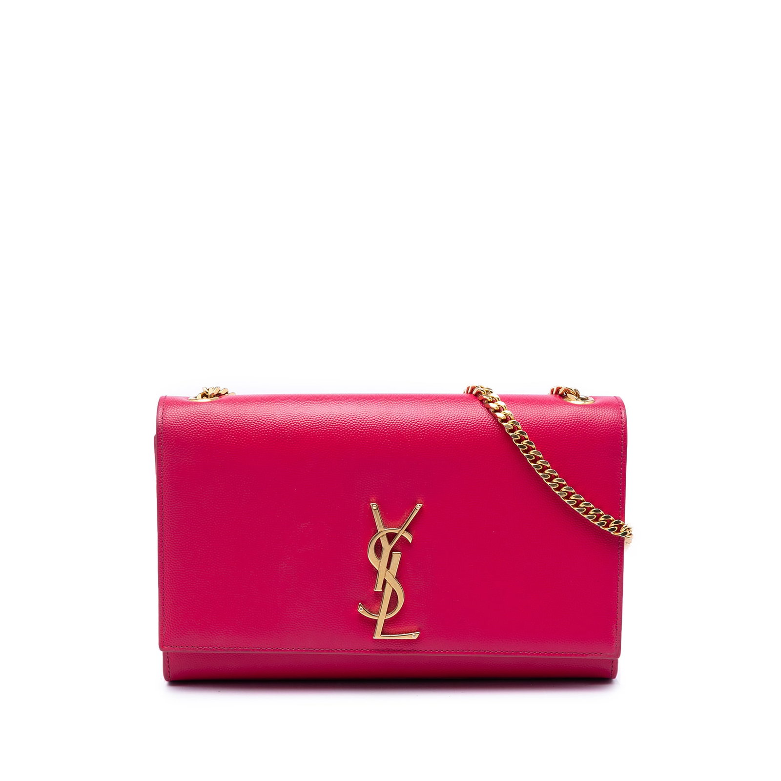 Saint Laurent Kate Medium Grain De Poudre Leather Crossbody Bag Pink: Saint Laurent Kate Medium Grain De Poudre Leather Crossbody Bag Pink Saint Laurent Medium Grain De Poudre Monogram Kate Crossbody in pink leather with a front flap, metal YSL logo, magnetic closure, i