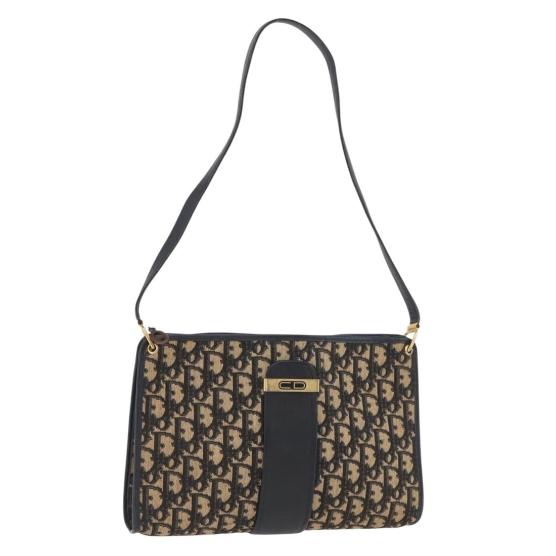 Christian Dior Navy Gold Trotter Canvas Shoulder Bag: Christian Dior Navy Gold Trotter Canvas Shoulder Bag Authentic Christian Dior shoulder bag in navy and gold Trotter canvas. Made in France, this women's bag has a slim profile and includes only the it