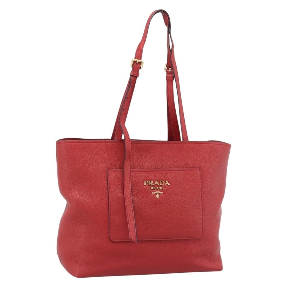 Prada Red Leather Tote Bag Gold Tone Hardware Italy: Prada Red Leather Tote Bag Gold Tone Hardware Italy Authentic Prada tote bag in red leather with gold-tone accents. This women's bag is made in Italy and shows heavy use, including surface wear, rubbi
