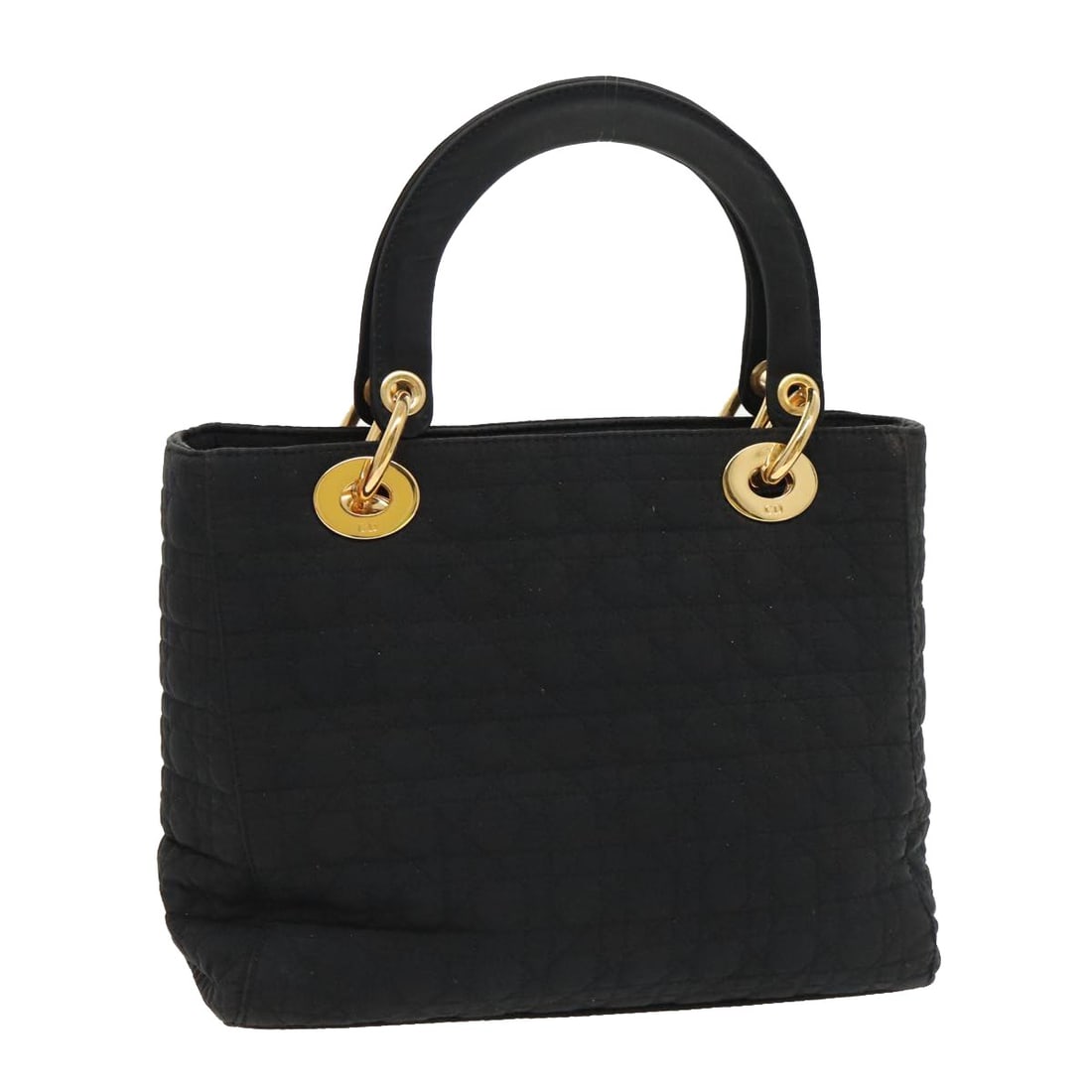 Christian Dior Cannage Nylon Hand Bag Black with Charm: Christian Dior Cannage Nylon Hand Bag Black with Charm Christian Dior Cannage hand bag in black nylon with gold-tone accents. Made in Italy, this women's bag includes a charm accessory. Condition is h