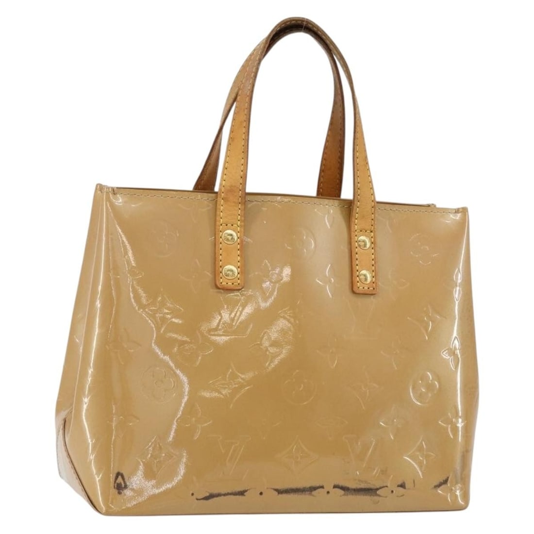 LOUIS VUITTON Monogram Vernis Reade PM Hand Bag Noisette M91334: LOUIS VUITTON Monogram Vernis Reade PM Hand Bag Noisette M91334 This LOUIS VUITTON Monogram Vernis Reade PM Hand Bag in Noisette is a stylish accessory crafted from high-quality patent leather. Design