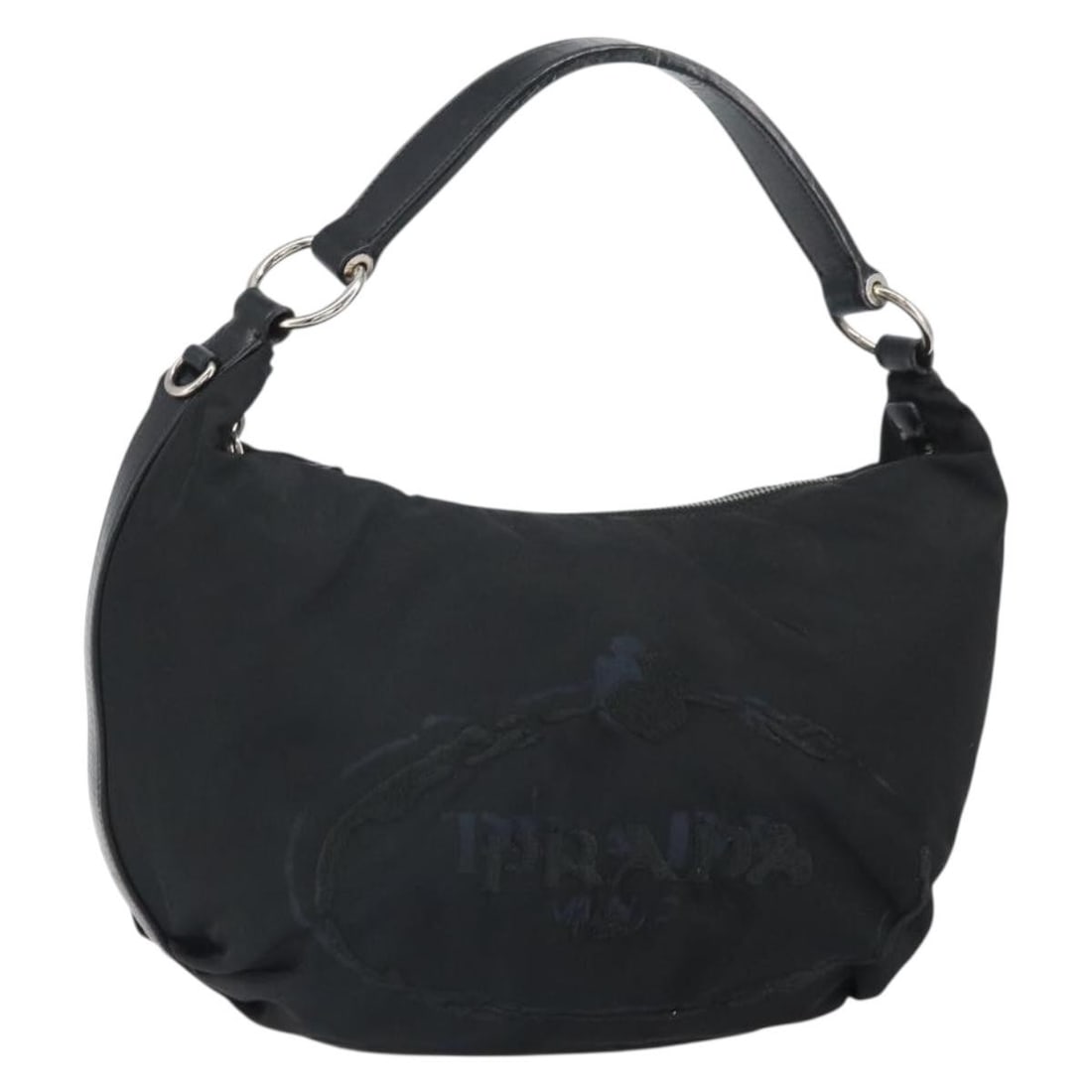 PRADA Black Nylon Shoulder Bag Silver Tone Hardware: PRADA Black Nylon Shoulder Bag Silver Tone Hardware Authentic Prada shoulder bag crafted in black nylon with silver-tone accents. Made in Italy, this women's bag has a compact profile and includes onl