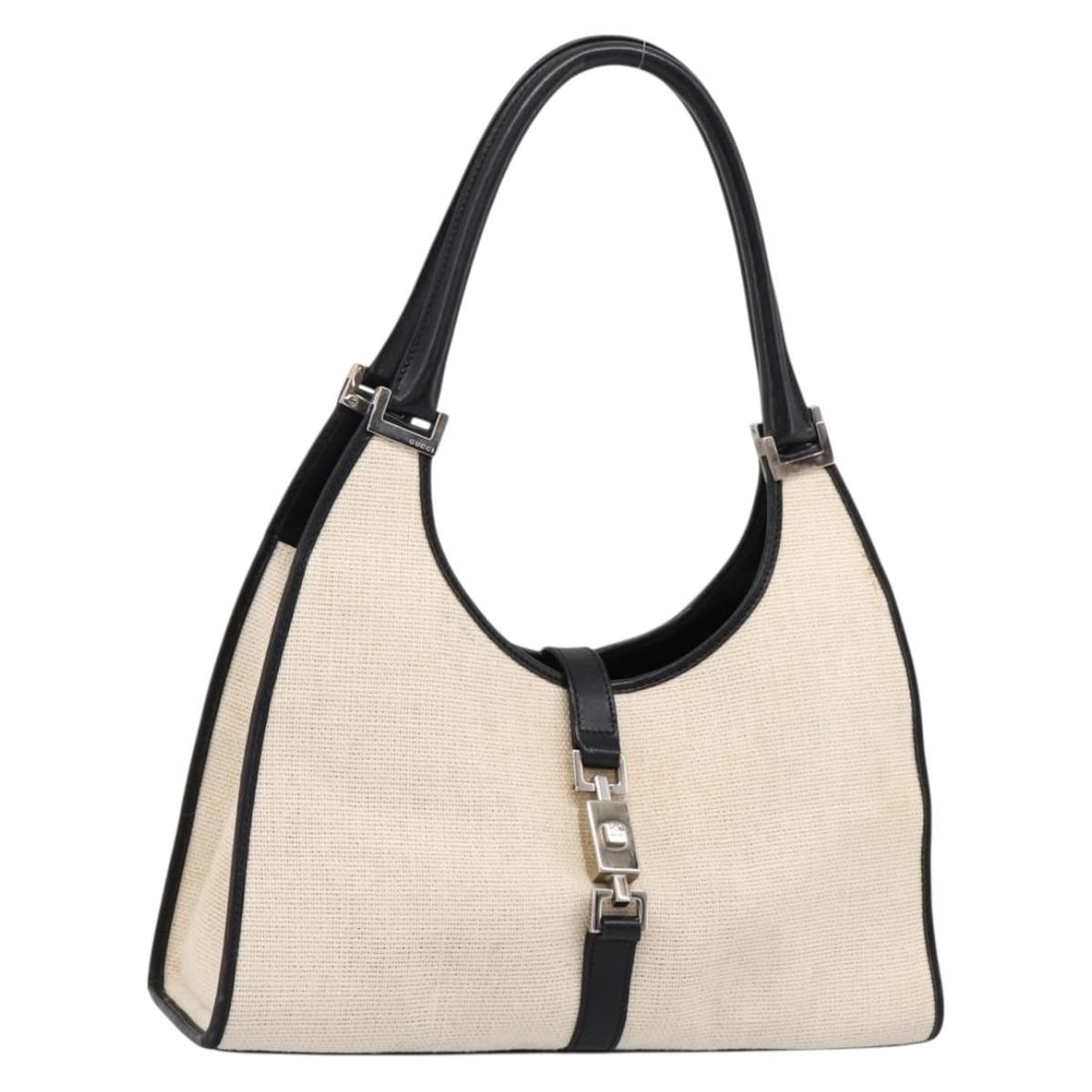 Gucci 002 1067 Jackie Beige Canvas Handbag Silver Tone: Gucci 002 1067 Jackie Beige Canvas Handbag Silver Tone Gucci Jackie handbag in beige canvas with silver-tone accents, made in Italy. This women's bag is offered without the original box or dust bag; o