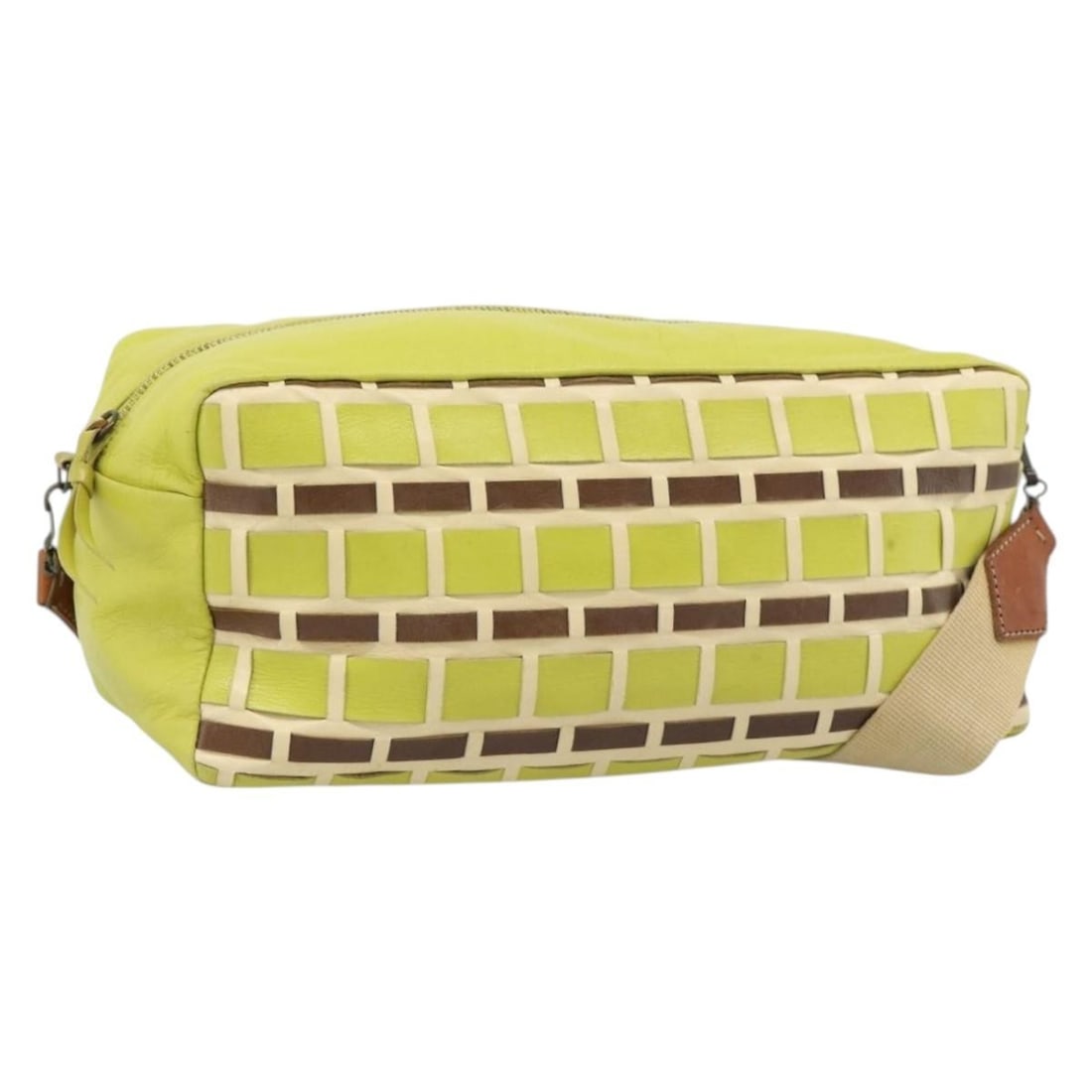 Miu Miu Leather Shoulder Bag in Lime Green and Gold: Miu Miu Leather Shoulder Bag in Lime Green and Gold Miu Miu shoulder bag in lime green leather with gold-tone accents. Made in Italy, this women's bag features an adjustable shoulder strap and a compa