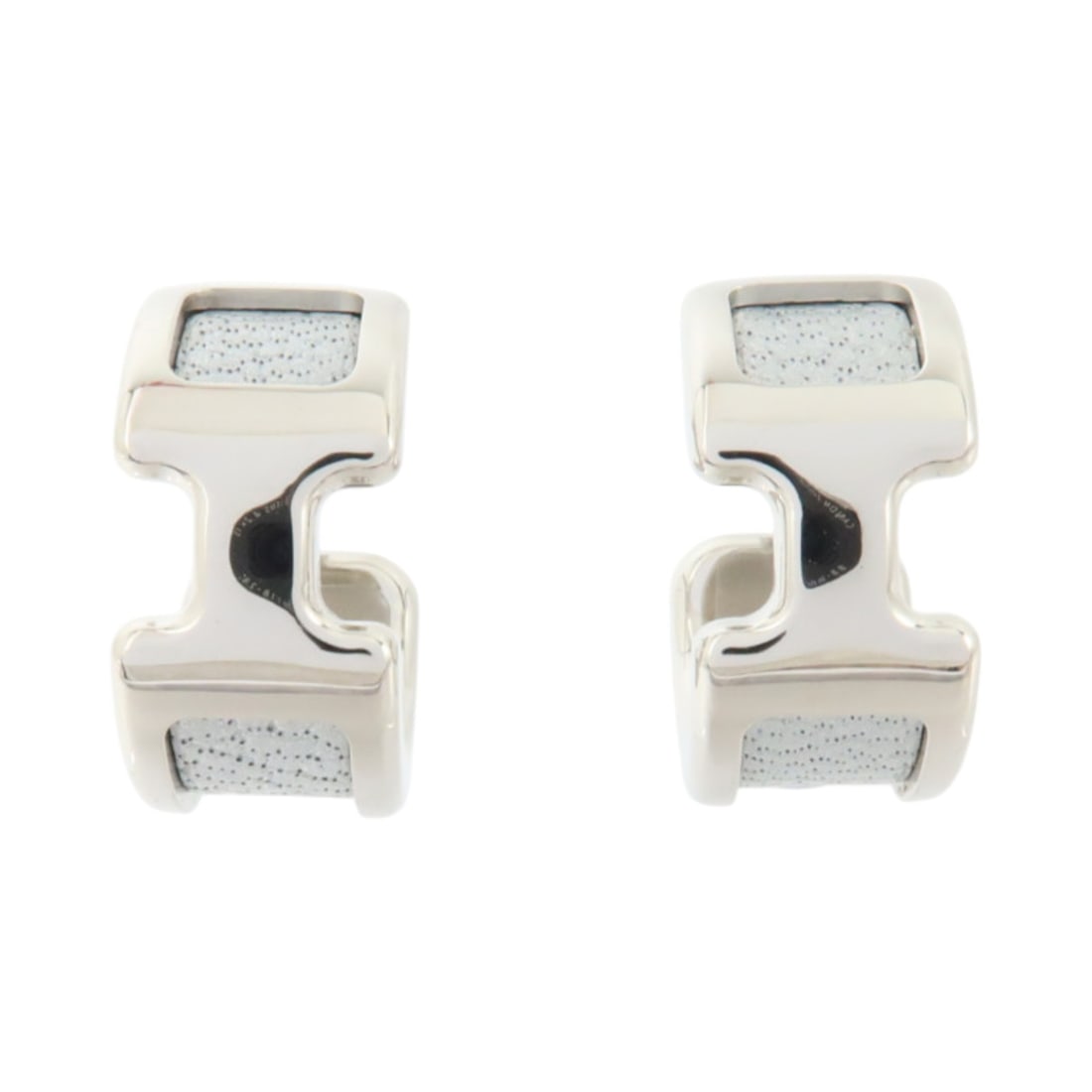 Hermes Olympe pierced earrings silver tone metal and gray Chevre leather (1 of 8)