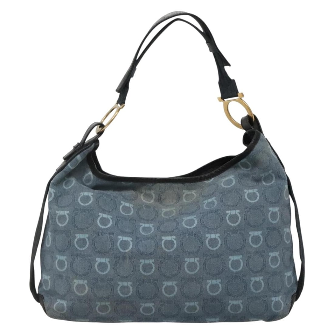Blue Canvas Shoulder Bag Salvatore Ferragamo Gancini: Blue Canvas Shoulder Bag Salvatore Ferragamo Gancini This Salvatore Ferragamo Gancini shoulder bag features a blue canvas exterior complemented by leather trim and metal fittings. Designed for women, 
