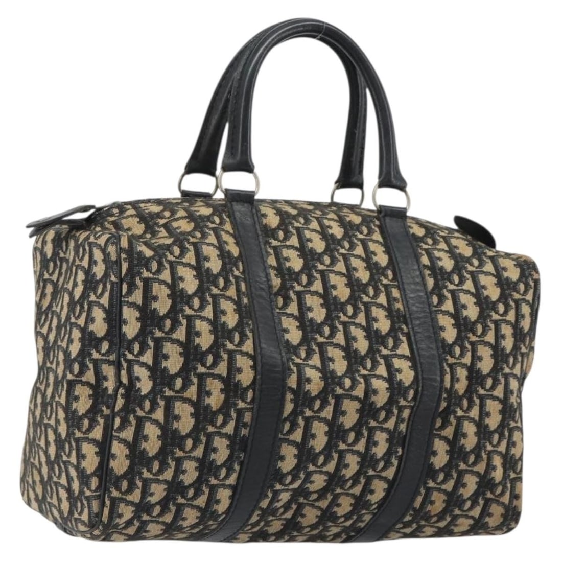 Christian Dior Boston Bag in Navy Silver Trotter Canvas: Christian Dior Boston Bag in Navy Silver Trotter Canvas Authentic Christian Dior Boston bag in navy and silver Trotter canvas. Made in France, this women's handbag is offered with only the item shown 