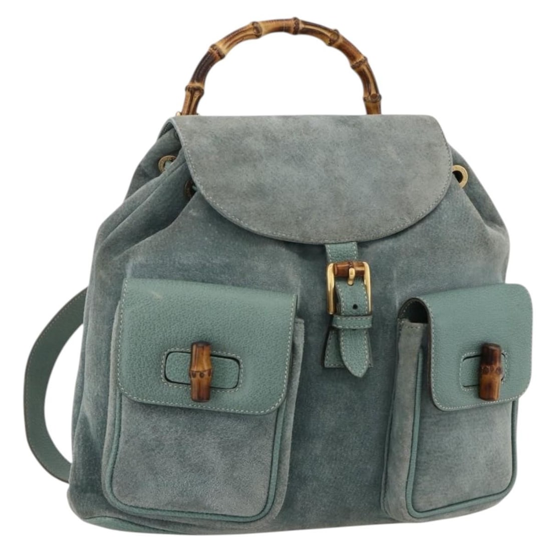 Gucci Bamboo suede green gold backpack Italy Auth 175320: Gucci Bamboo suede green gold backpack Italy Auth 175320 This GUCCI Bamboo Backpack is crafted from green suede with gold accents, offering a distinctive and classic style. Made in Italy, this women's