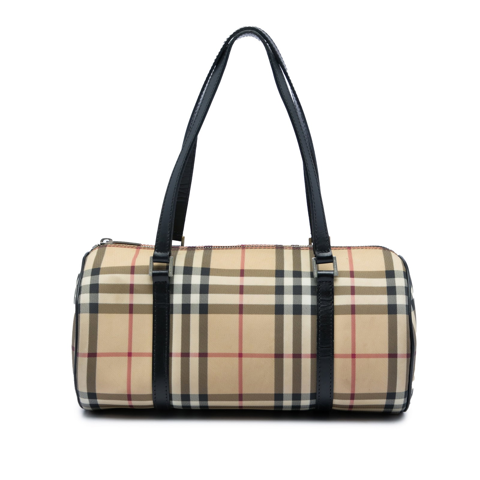 Burberry House Check Barrel Handbag in Canvas with Leather Trim (1 of 5)