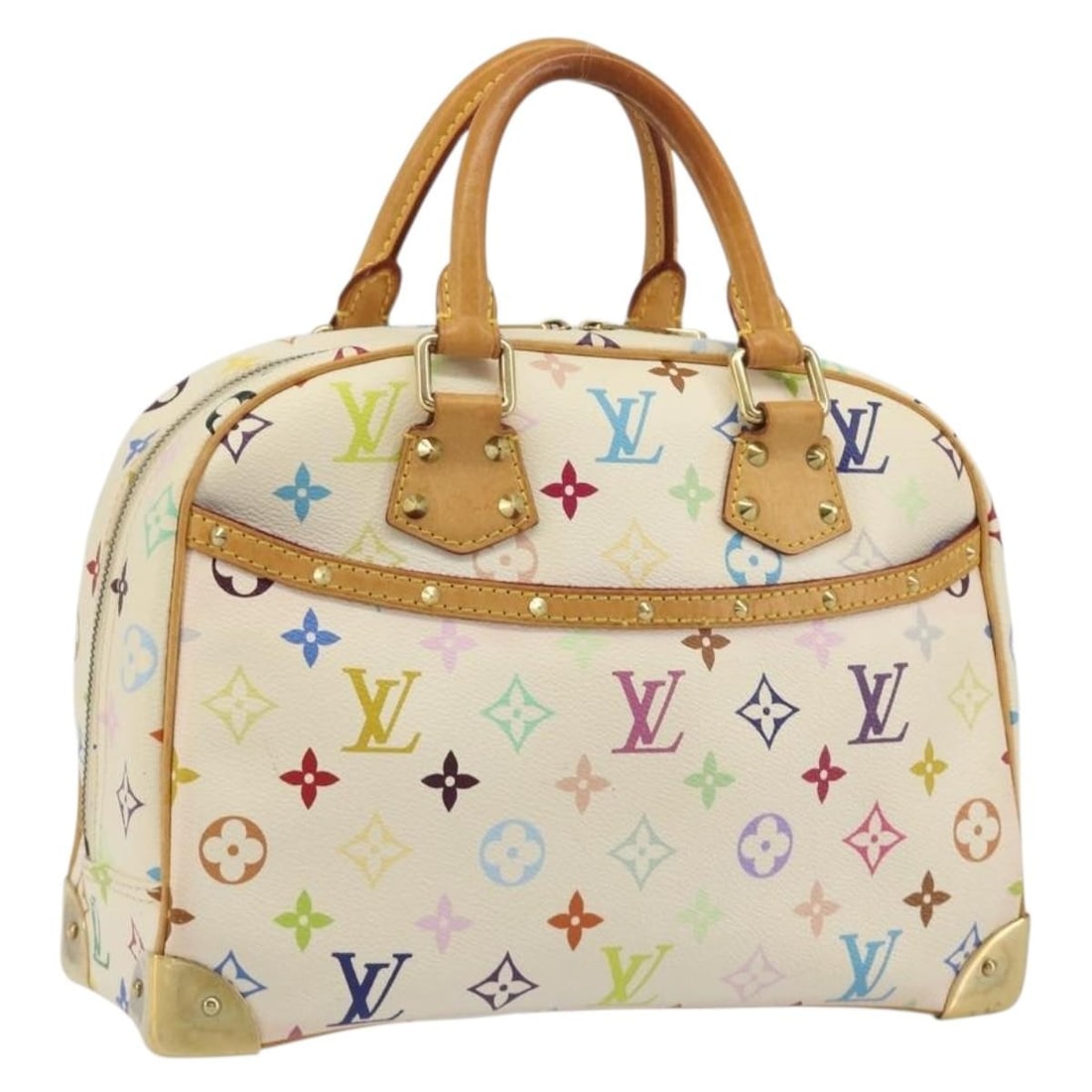 Louis Vuitton M92663 Trouville White Monogram Multicolor Handbag: Louis Vuitton M92663 Trouville White Monogram Multicolor Handbag Louis Vuitton Trouville handbag in white Monogram Multicolor canvas. This women's handbag includes a dust bag and is made in France. Co