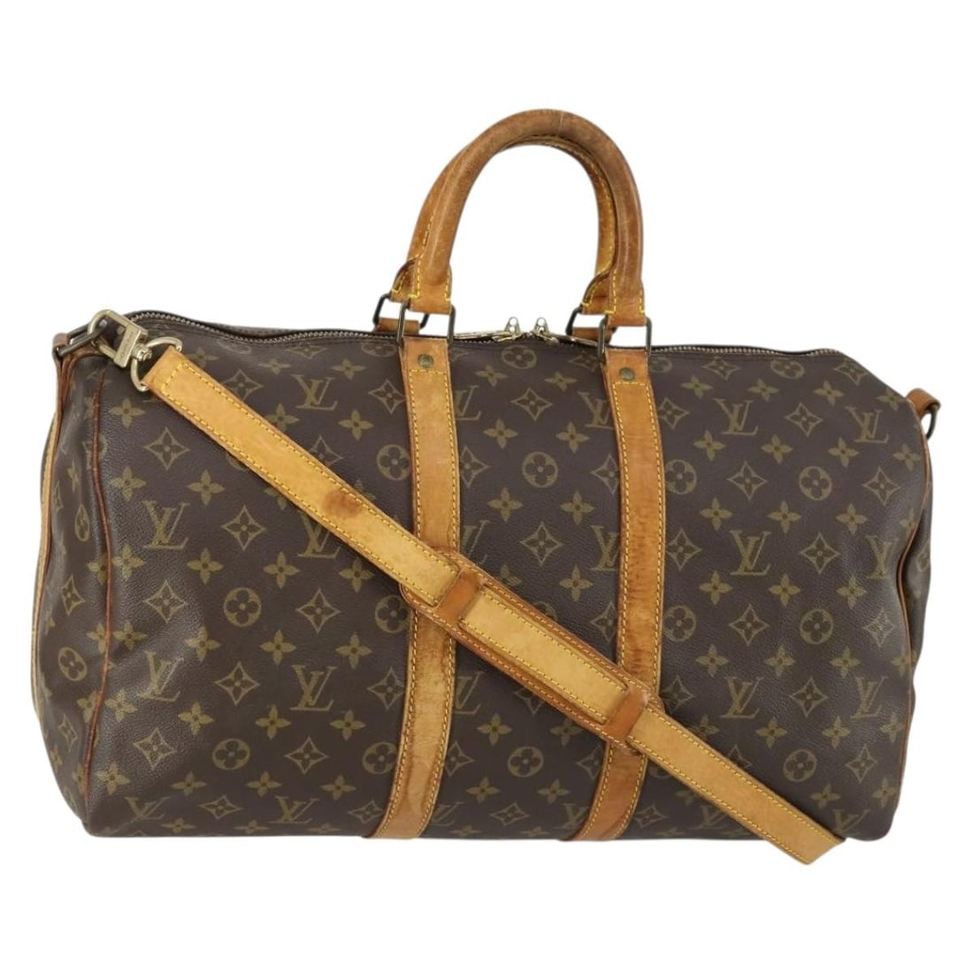 Louis Vuitton M41418 Keepall 45 Monogram Canvas Boston Bag Strap: Louis Vuitton M41418 Keepall 45 Monogram Canvas Boston Bag Strap Louis Vuitton Keepall Bandouliere 45 Boston bag in Monogram canvas with a removable shoulder strap. This pre-owned bag is heavily used 