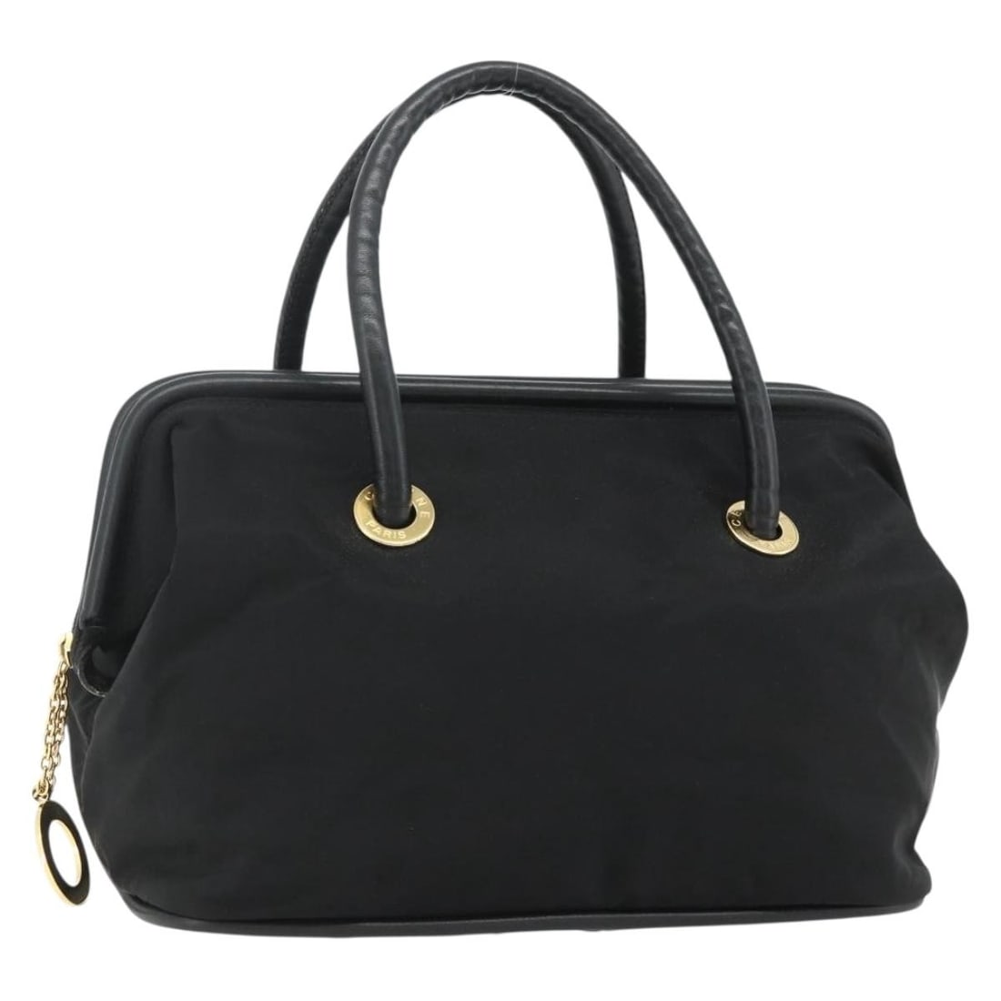 CELINE Circle Nylon Hand Bag Black Gold Charm Italy (1 of 18)