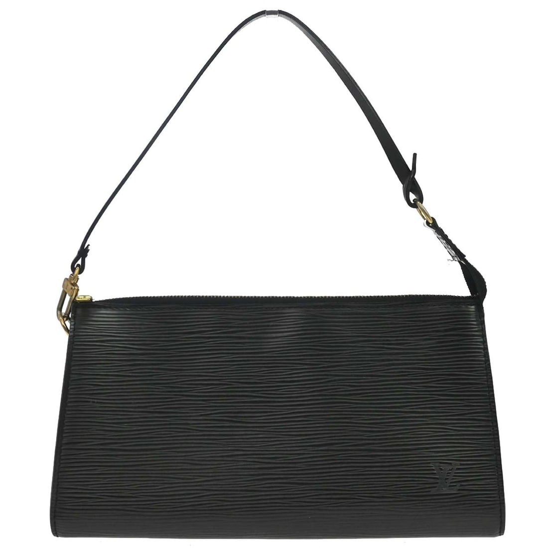 Louis Vuitton Pochette Accessoires 24 Black Epi Leather Top Handle Bag: Louis Vuitton Pochette Accessoires 24 Black Epi Leather Top Handle Bag Louis Vuitton Pochette Accessoires 24 handbag in black Epi leather with a zip closure and detachable strap. It features a top han