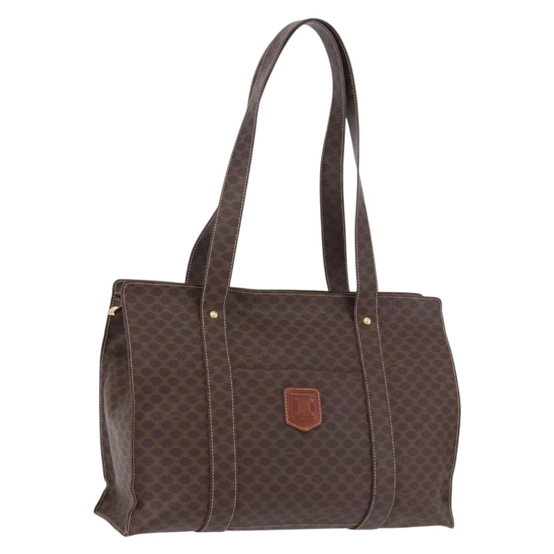 CELINE Macadam PVC Leather Shoulder Bag Brown Gold Tone: CELINE Macadam PVC Leather Shoulder Bag Brown Gold Tone Authentic CELINE Macadam shoulder bag in brown PVC leather and Macadam canvas with gold-tone accents. Made in Italy, this women's shoulder bag i