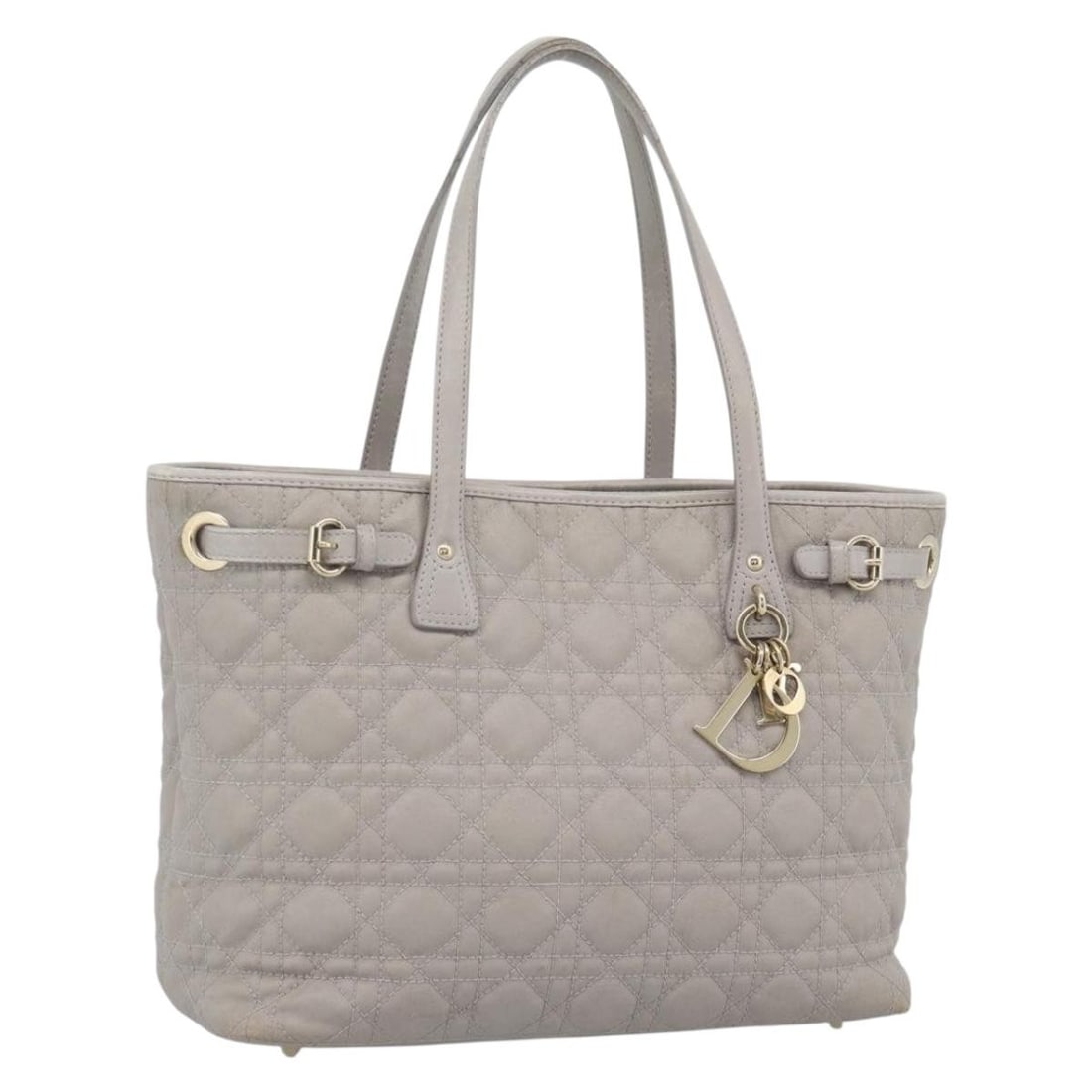 Christian Dior Cannage Canvas Tote Handbag Gray Gold Italy: Christian Dior Cannage Canvas Tote Handbag Gray Gold Italy Christian Dior tote bag in canvas with a gray and gold colorway, made in Italy. It comes with a guarantee card and is described as heavily us