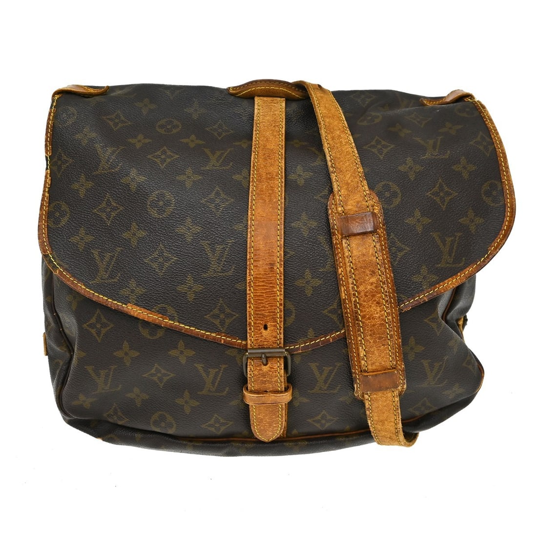 Louis Vuitton Saumur 35 Monogram Canvas Crossbody Bag M42254: Louis Vuitton Saumur 35 Monogram Canvas Crossbody Bag M42254 Vintage Louis Vuitton Saumur 35 shoulder bag in brown Monogram canvas and leather. This unisex bag features a buckle closure, crossbody str