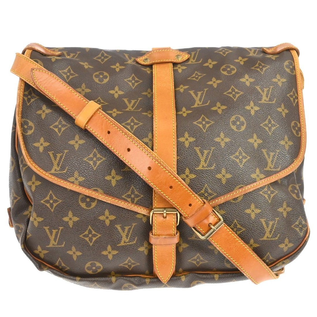 Louis Vuitton Saumur Monogram Canvas Shoulder Bag Brown: Louis Vuitton Saumur Monogram Canvas Shoulder Bag Brown Louis Vuitton Saumur Monogram shoulder bag in brown canvas with leather trim. This unisex bag is made in France and remains in good condition ov