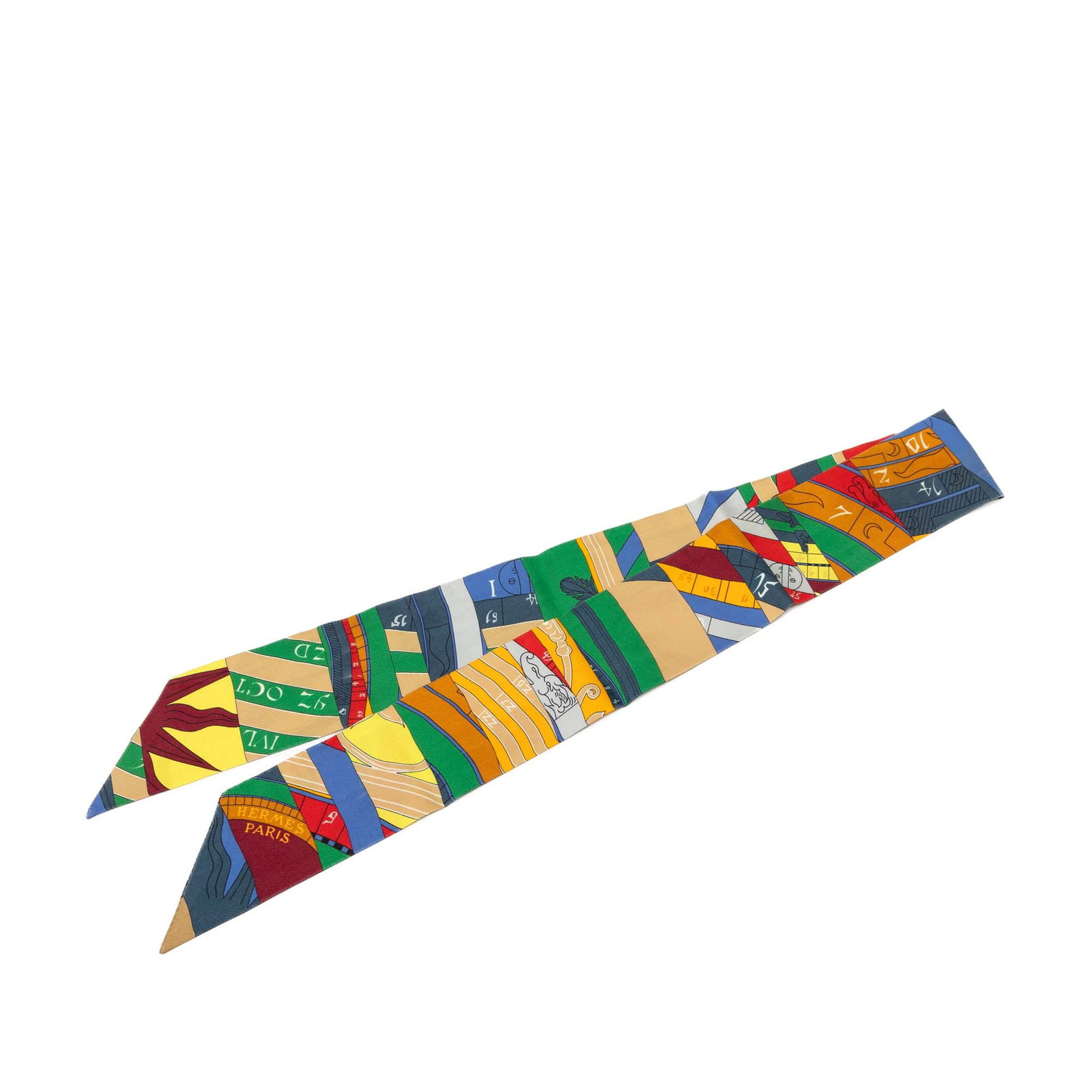 Hermes Astrologie Nouvelle Twilly Scarf in Silk: Hermes Astrologie Nouvelle Twilly Scarf in Silk Hermes Astrologie Nouvelle Twilly scarf featuring the Astrologie Nouvelle print in silk. Made in France, this accessory is presented in multicolor and s