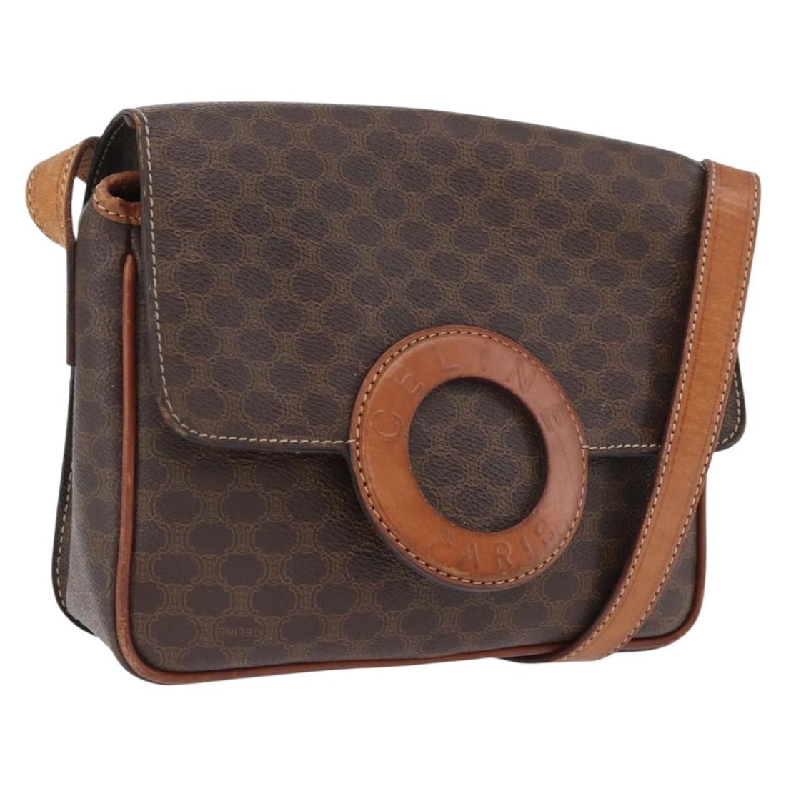 CELINE Macadam PVC Leather Shoulder Bag Brown Gold Tone: CELINE Macadam PVC Leather Shoulder Bag Brown Gold Tone This CELINE Macadam Canvas shoulder bag is crafted from PVC leather and Macadam canvas in a brown and gold color combination. Made in Italy, it 