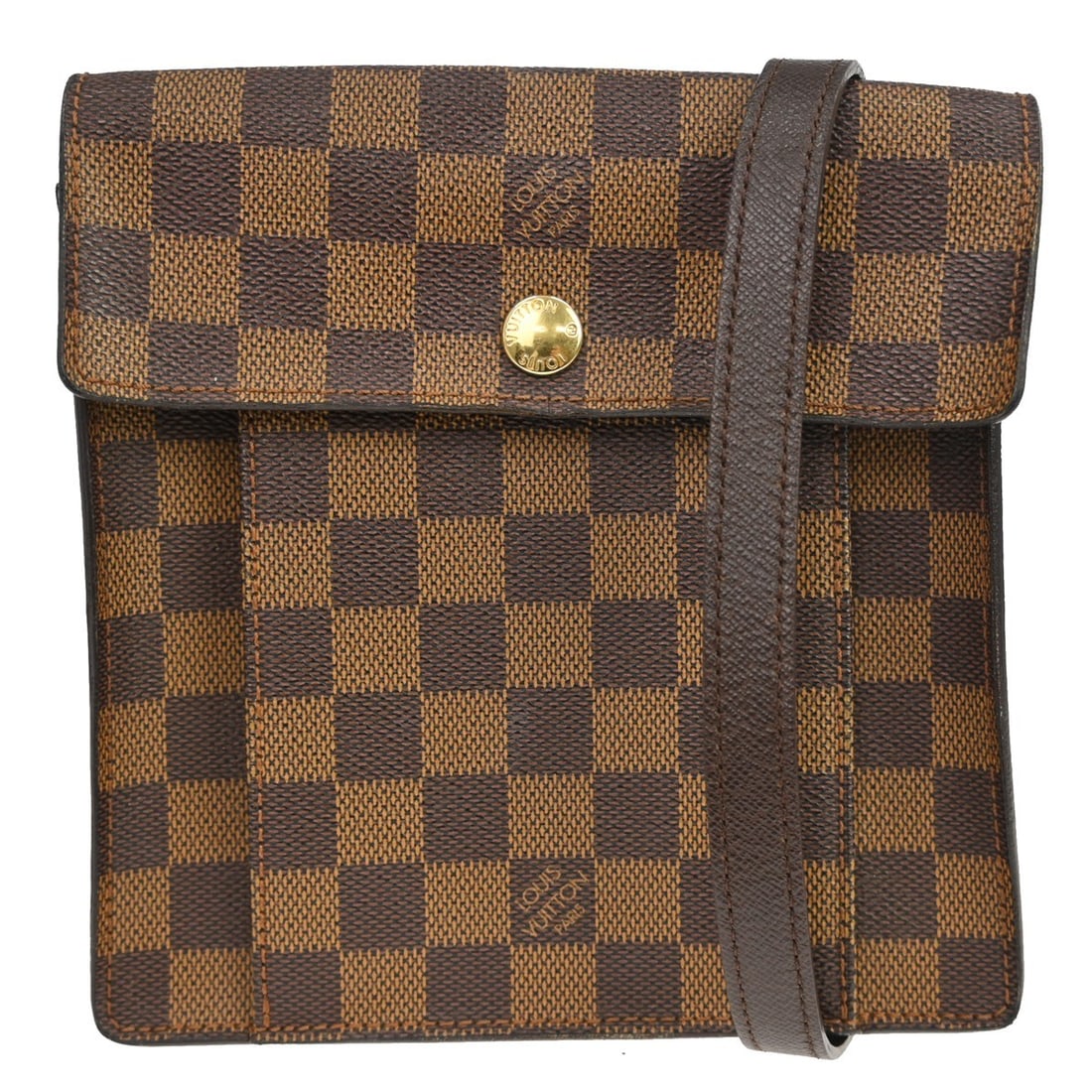 Louis Vuitton Pimlico Damier Ebene Crossbody Bag N45272: Louis Vuitton Pimlico Damier Ebene Crossbody Bag N45272 Vintage Louis Vuitton Pimlico crossbody shoulder bag in brown Damier canvas and leather. This small bag features a button closure, Alcantara lin