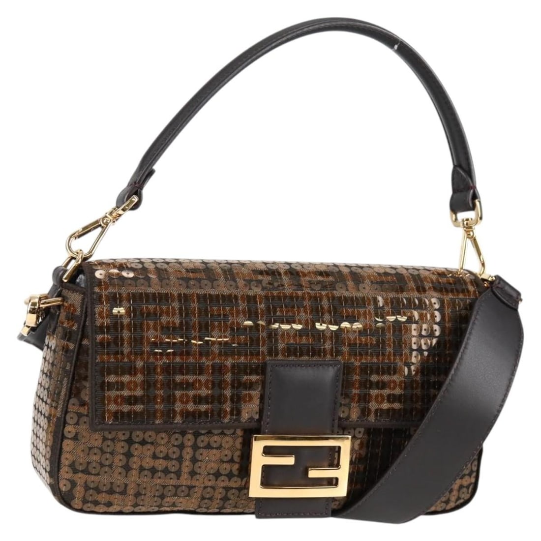 Fendi Mamma Baguette 2way Shoulder Bag Zucca Canvas Brown Gold: Fendi Mamma Baguette 2way Shoulder Bag Zucca Canvas Brown Gold Fendi Mamma Baguette shoulder bag in Zucca canvas with a brown and gold exterior. This 2-way bag comes with a dust bag and shoulder strap