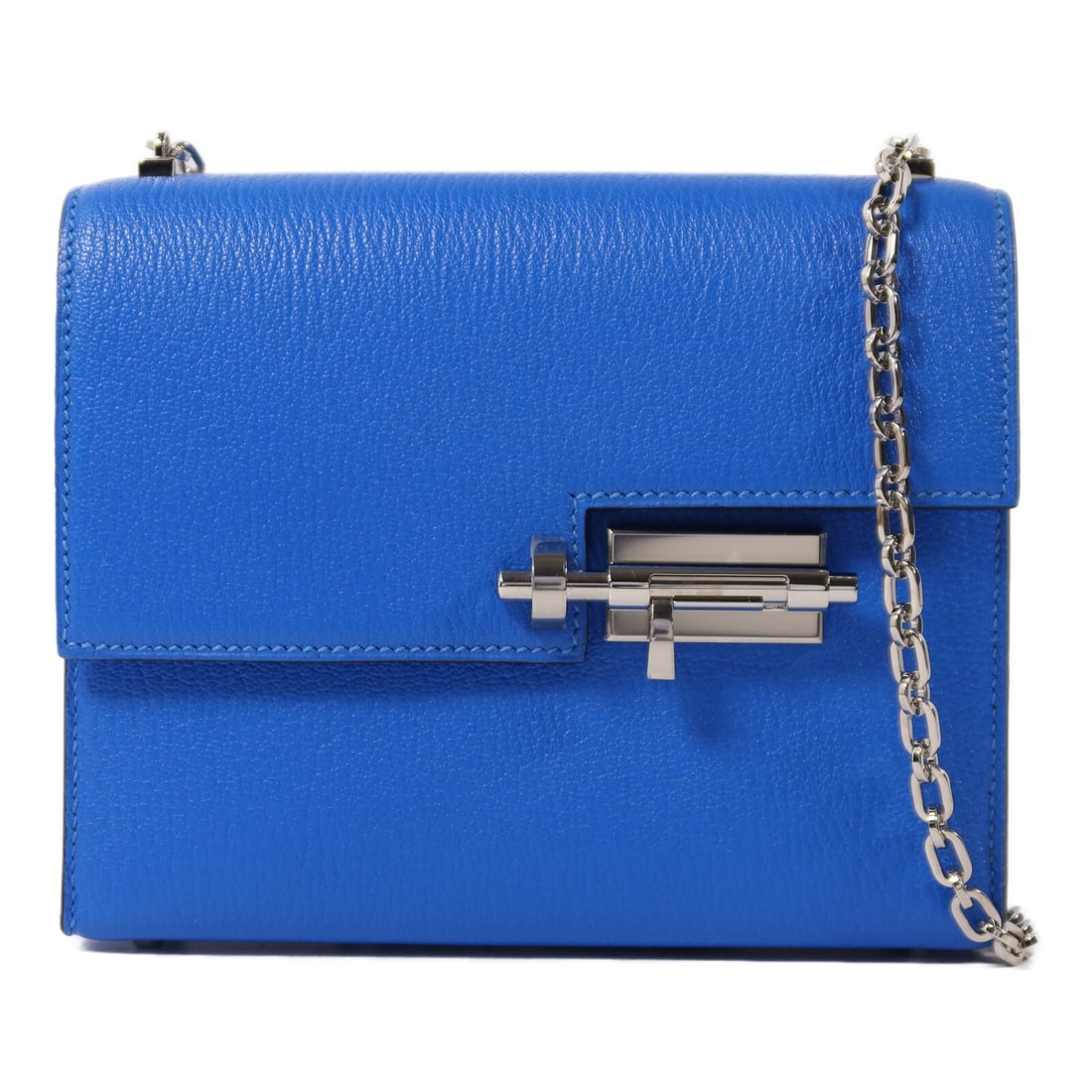 Hermes Verrou Mini Chevre Goatskin Shoulder Bag Blue Hydra PHW: Hermes Verrou Mini Chevre Goatskin Shoulder Bag Blue Hydra PHW Hermes Verrou Mini chain shoulder bag in Blue Hydra Chevre goatskin leather. This women's shoulder bag is made in France and features pal