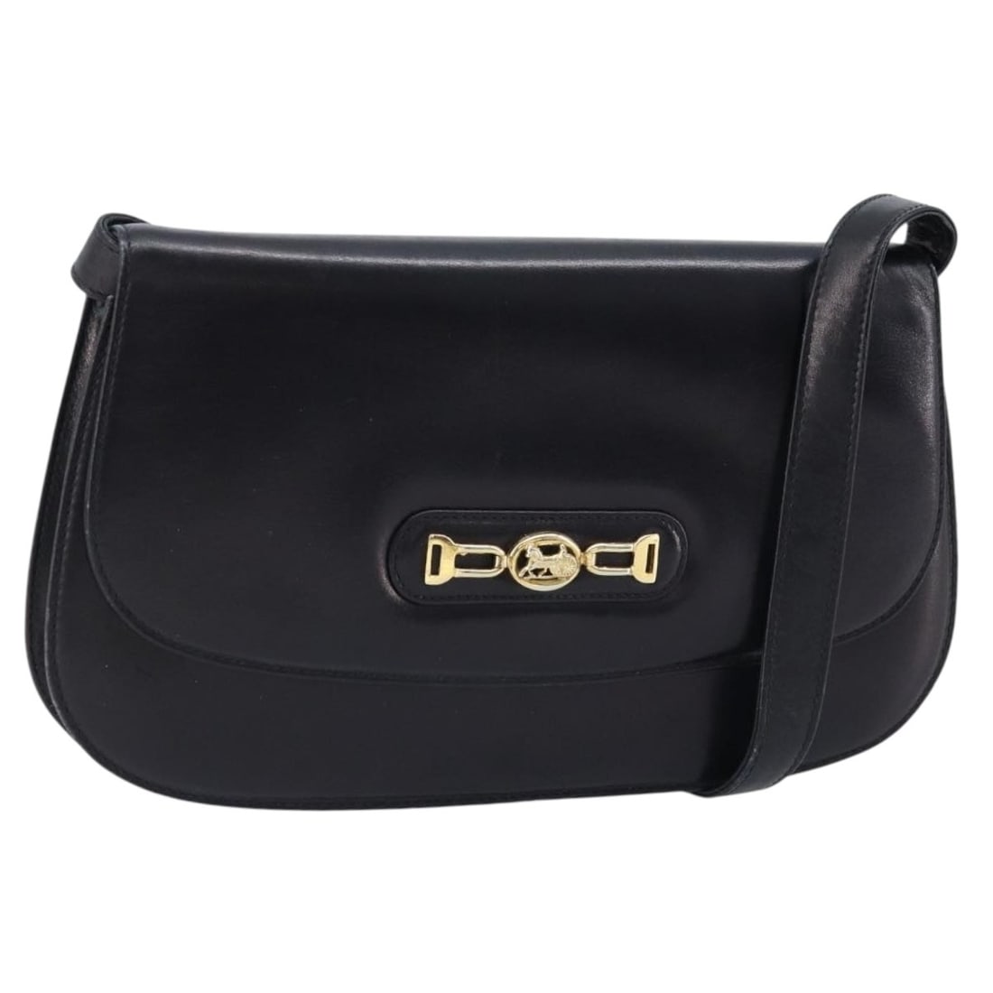 CELINE black leather shoulder bag with gold tone hardware: CELINE black leather shoulder bag with gold tone hardware Authentic CELINE shoulder bag in black leather with gold-tone accents. Made in Italy, this women's bag has a slim profile and an adjustable sh