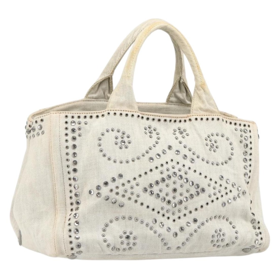 Prada Canapa Canvas Hand Bag Gray Silver Made in Italy: Prada Canapa Canvas Hand Bag Gray Silver Made in Italy Prada Canapa handbag in gray and silver canvas. This women's handbag is made in Italy and includes only the item shown; the original box and dust