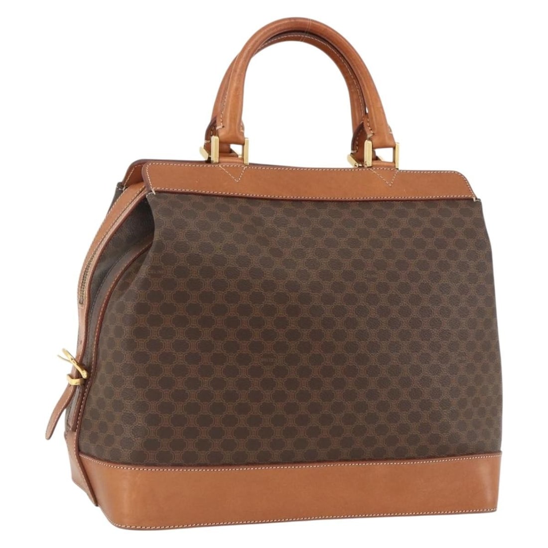 CELINE Macadam Brown Hand Bag PVC Leather Canvas Italy: CELINE Macadam Brown Hand Bag PVC Leather Canvas Italy Celine Macadam canvas hand bag in brown with PVC leather trim and gold-tone accents. Made in Italy, this women's handbag is offered without the o