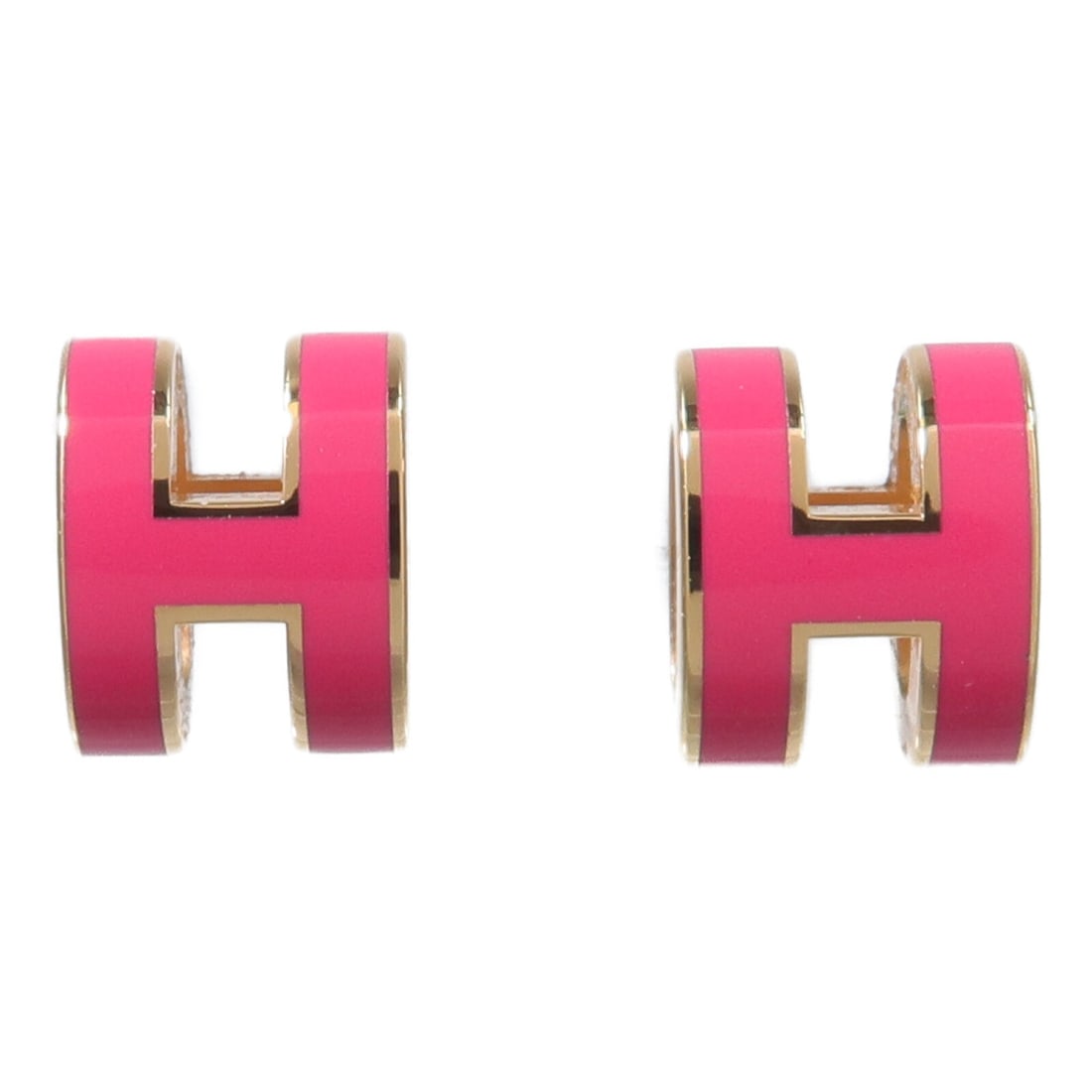 Hermes Mini Pop H Pierced Earrings Pink Gold Tone: Hermes Mini Pop H Pierced Earrings Pink Gold Tone Hermes Mini Pop H pierced earrings in pink and gold-tone metal. This women's pair features the Mini Pop H design and includes the storage box and stor