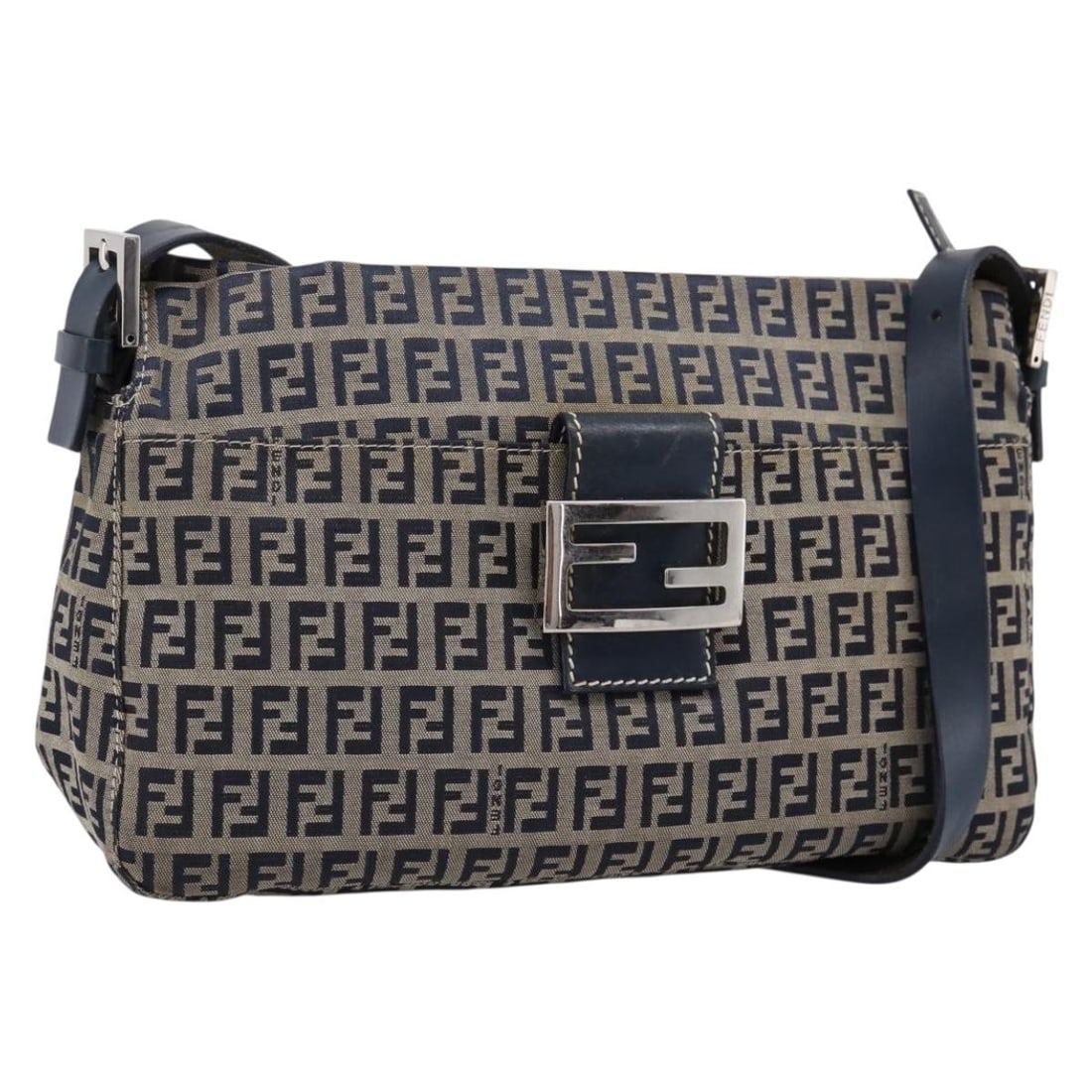 Fendi Mamma Baguette Navy Zucchino Canvas Shoulder Bag Silver: Fendi Mamma Baguette Navy Zucchino Canvas Shoulder Bag Silver Authentic FENDI Zucchino Canvas Mamma Baguette shoulder bag in navy and silver. This women's shoulder bag is made in Italy and features a 