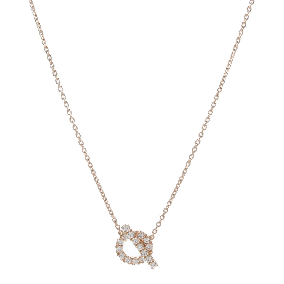 Hermes Finesse 18K Rose Gold Diamond Pendant Necklace: Hermes Finesse 18K Rose Gold Diamond Pendant Necklace Hermes Finesse pendant necklace crafted in 18K rose gold with diamond accents. This women's necklace includes the storage box, guarantee, and case